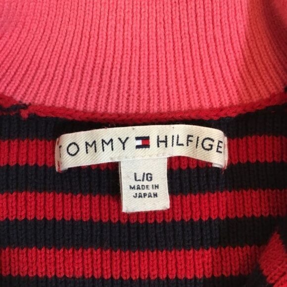 Tommy Hilfiger Womens Striped Red Blue Sweater Quarter Zip Collar size Large - Picture 11 of 11